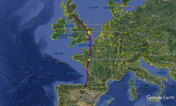 Map of western Europe with osprey flightpath marked