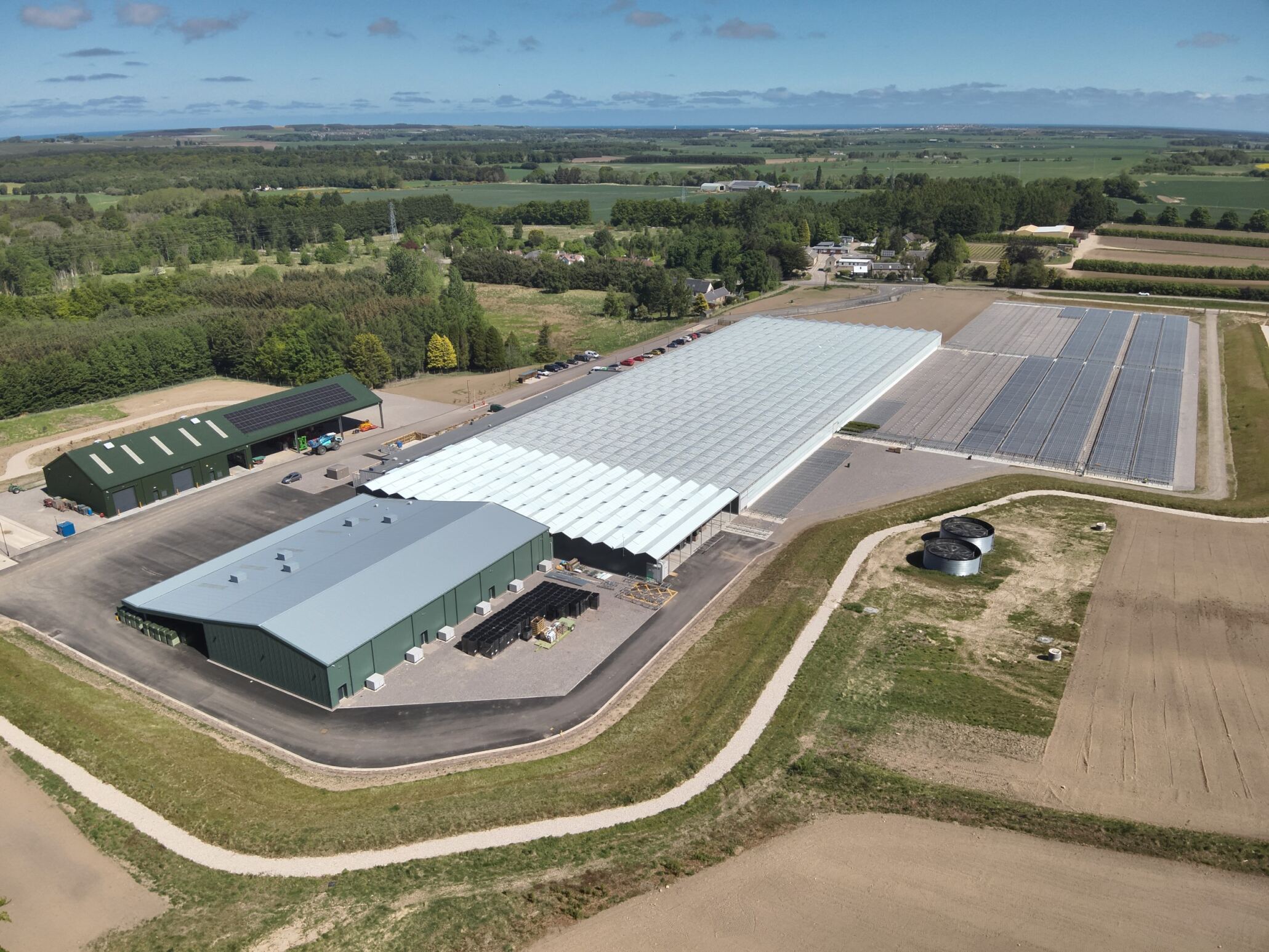 Drone shot of a large glasshouse