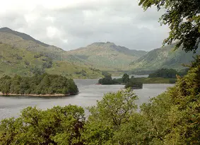 Trees and hills around Loch Katrine