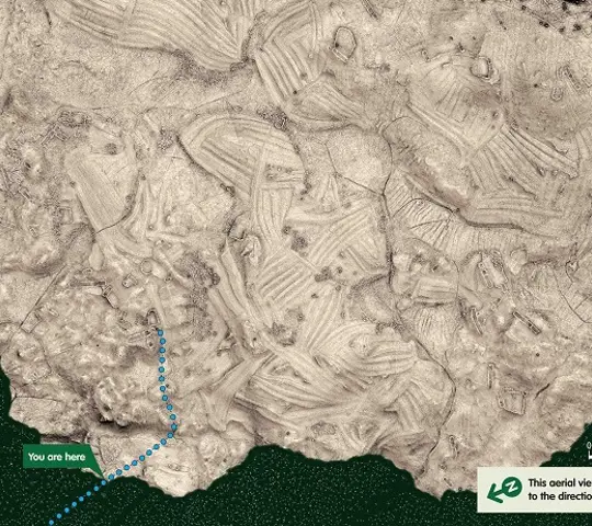 Aerial view of a laser scanned Rosal township, annotated with geographic location data. 