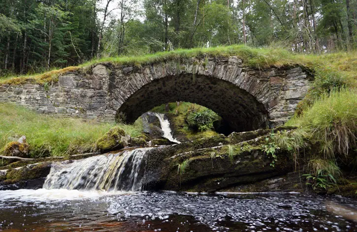 Achlain Bridge and the small waterfall underneath it