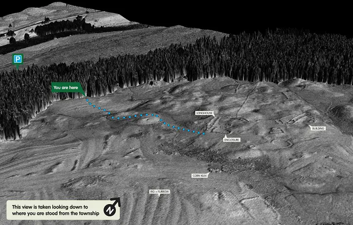 Black-and-white 3D overhead image of Rosal township